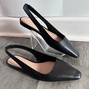 Banana Republic Black Leather Slingback Flats Women’s 7.5 Classic Minimalist